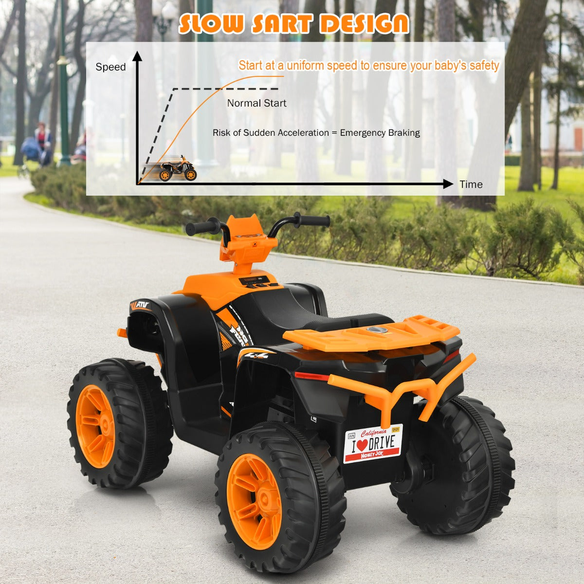 Livsk costway 12v elektrische kinder quad atv rijden op auto op batterijen aangedreven 4 wielen atv voor kinderen vanaf 3 jaar oranje 6