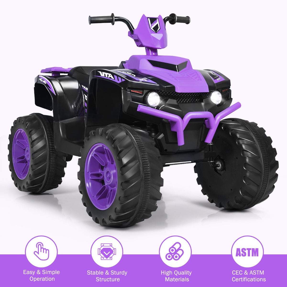 Livsk costway 12v elektrische kinder quad atv rijden op auto op batterijen aangedreven 4 wielen atv voor kinderen vanaf 3 jaar paars 5