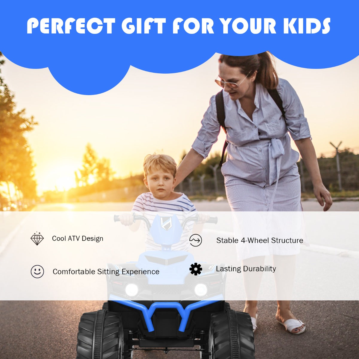 Livsk costway 12v elektrische kinder quad atv rijden op auto op batterijen aangedreven 4 wielen atvvoor kinderen vanaf 3 jaar blauw 4