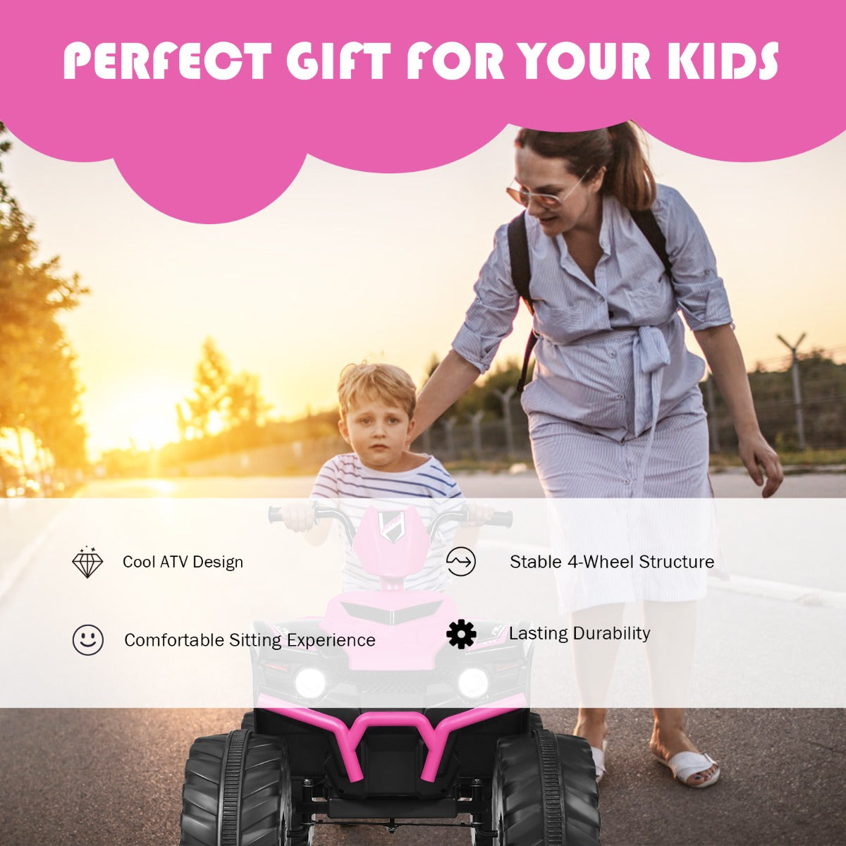 LIVSK Elektrische Kinderquad ATV - Hoge/Lage Snelheid - Ingebouwde Muziek - USB & Bluetooth - Voor Kinderen 3-7 Jaar - Roze