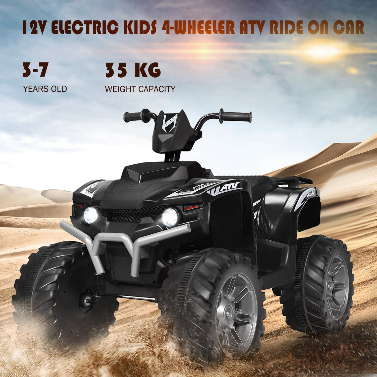 LIVSK Elektrische Quad ATV voor Kinderen - Hoge/Lage Snelheid - Muziek & Verhalen - USB/Bluetooth - 105 x 65,5 x 73 cm - Zwart
