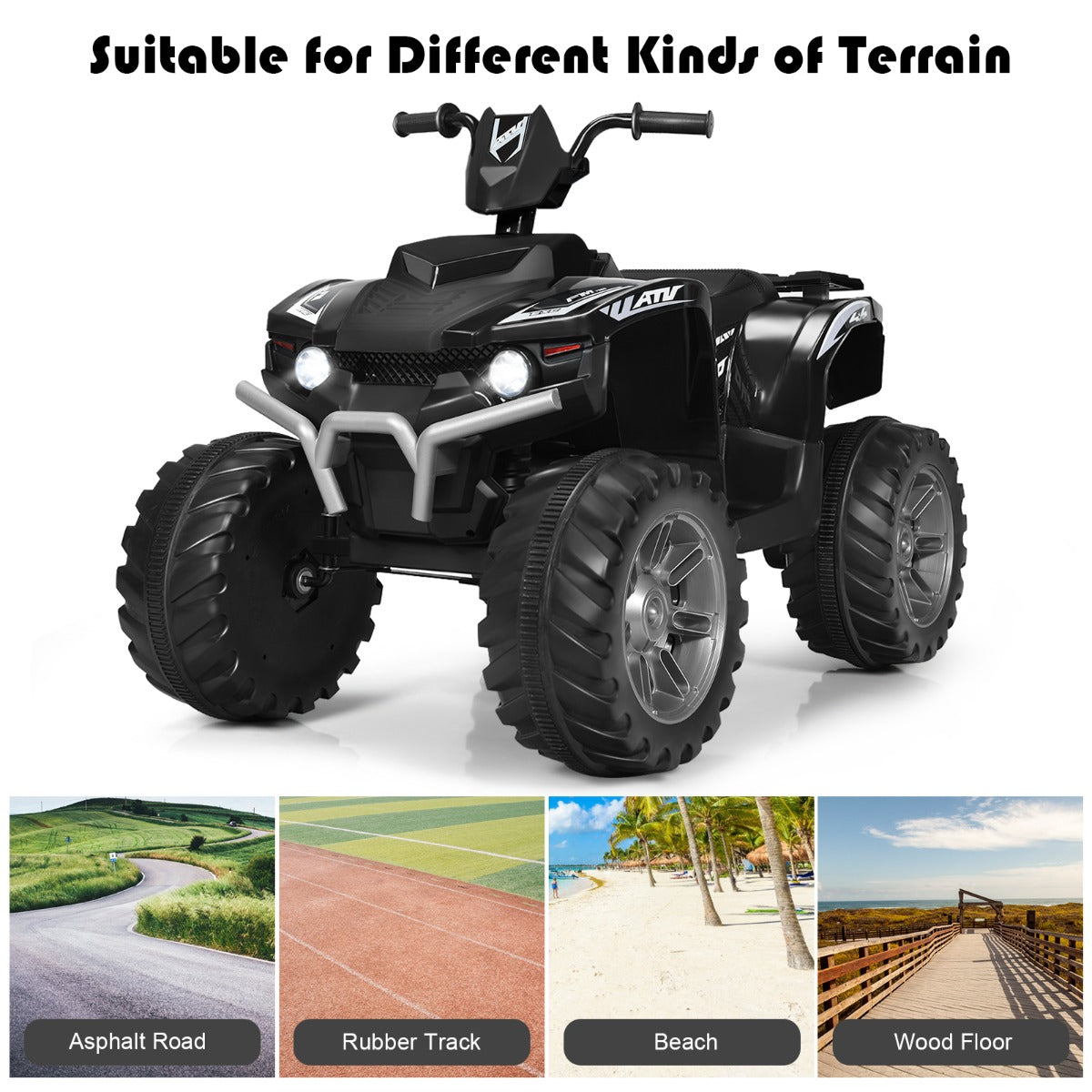 LIVSK Elektrische Quad ATV voor Kinderen - Hoge/Lage Snelheid - Muziek & Verhalen - USB/Bluetooth - 105 x 65,5 x 73 cm - Zwart
