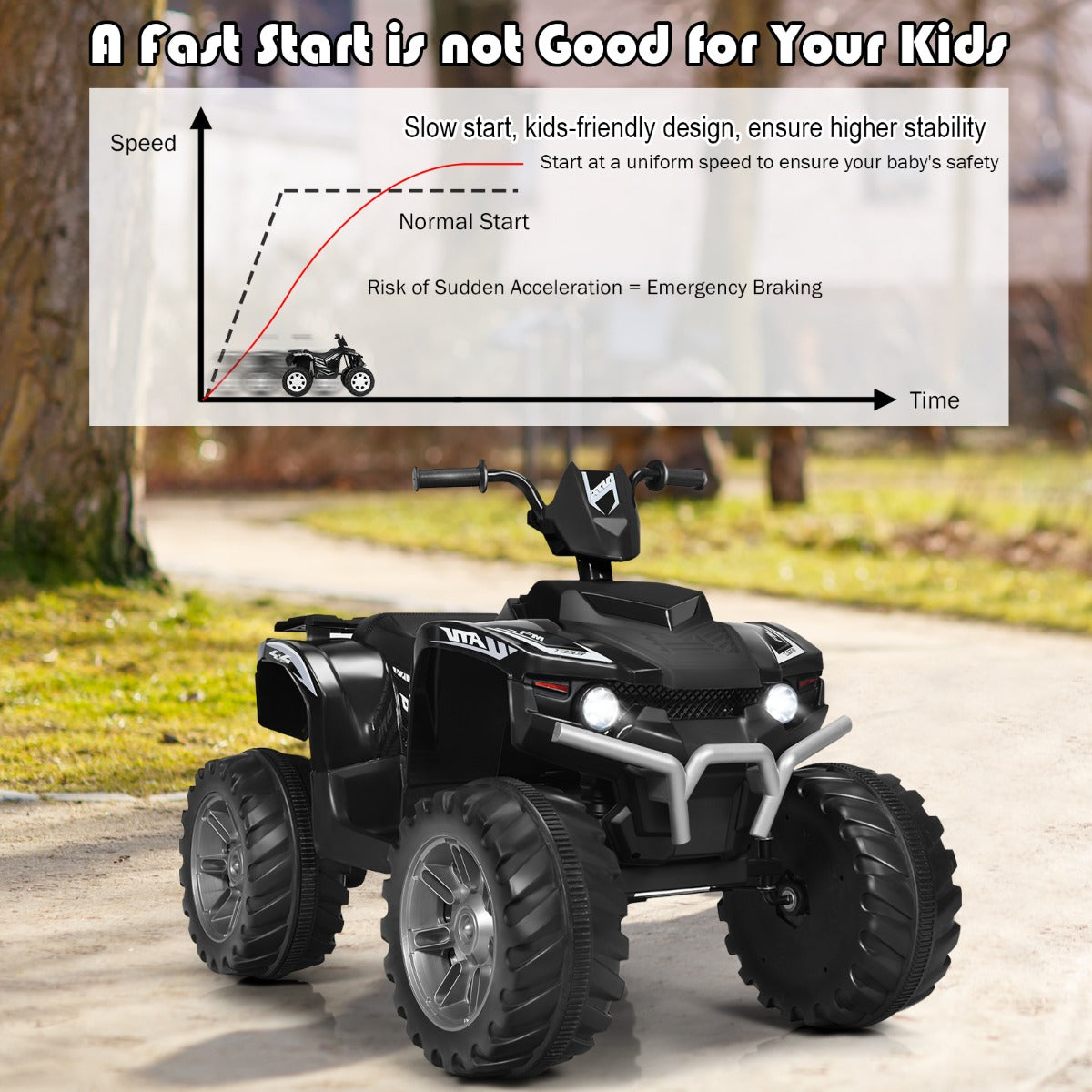 LIVSK Elektrische Quad ATV voor Kinderen - Hoge/Lage Snelheid - Muziek & Verhalen - USB/Bluetooth - 105 x 65,5 x 73 cm - Zwart