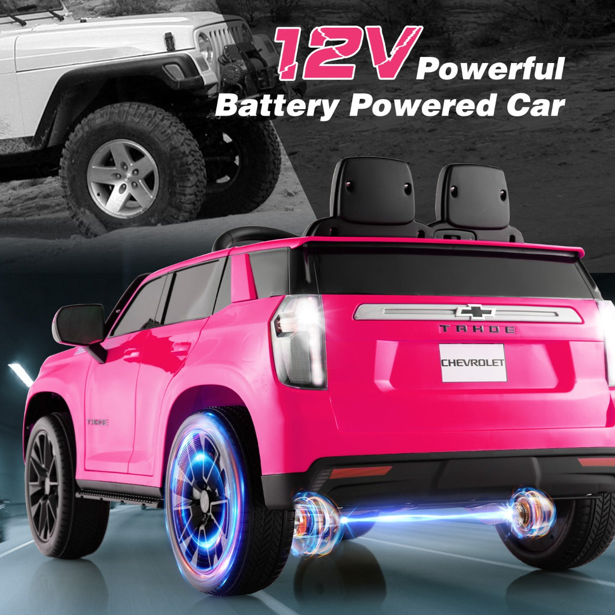 LIVSK Elektrische Kinderauto Chevrolet Tahoe - Afstandsbediening - LED-verlichting - Muziekspeler - Tot 25 kg - Roze