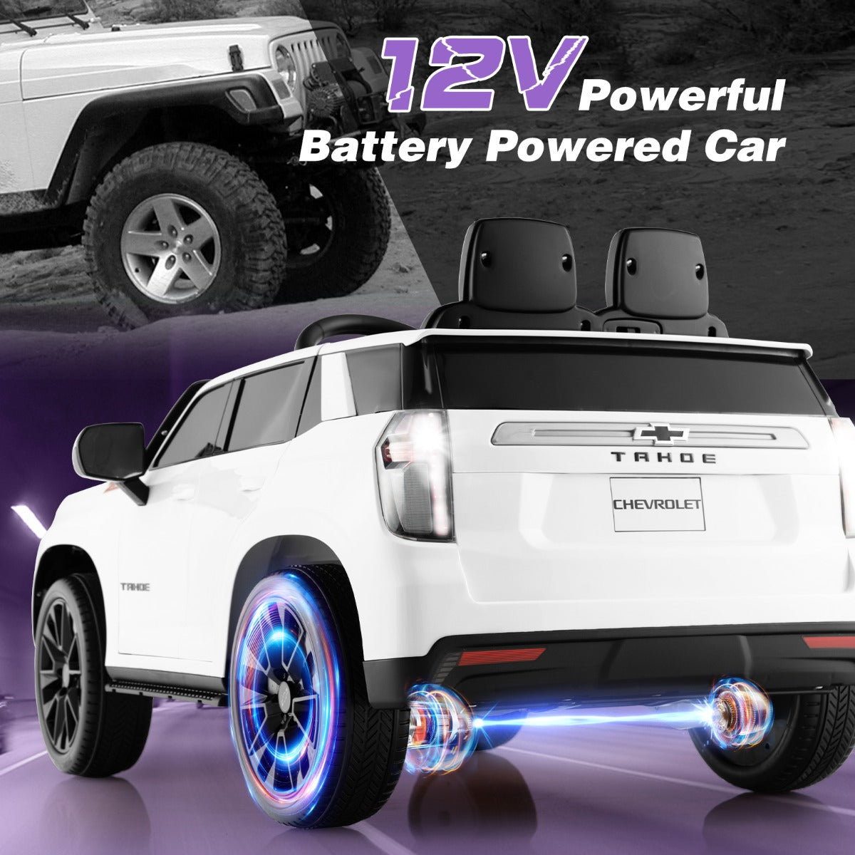LIVSK Elektrische Kinderauto Chevrolet Tahoe - Afstandsbediening - LED-verlichting - Muziek en verhalen - Tot 25 kg - Wit