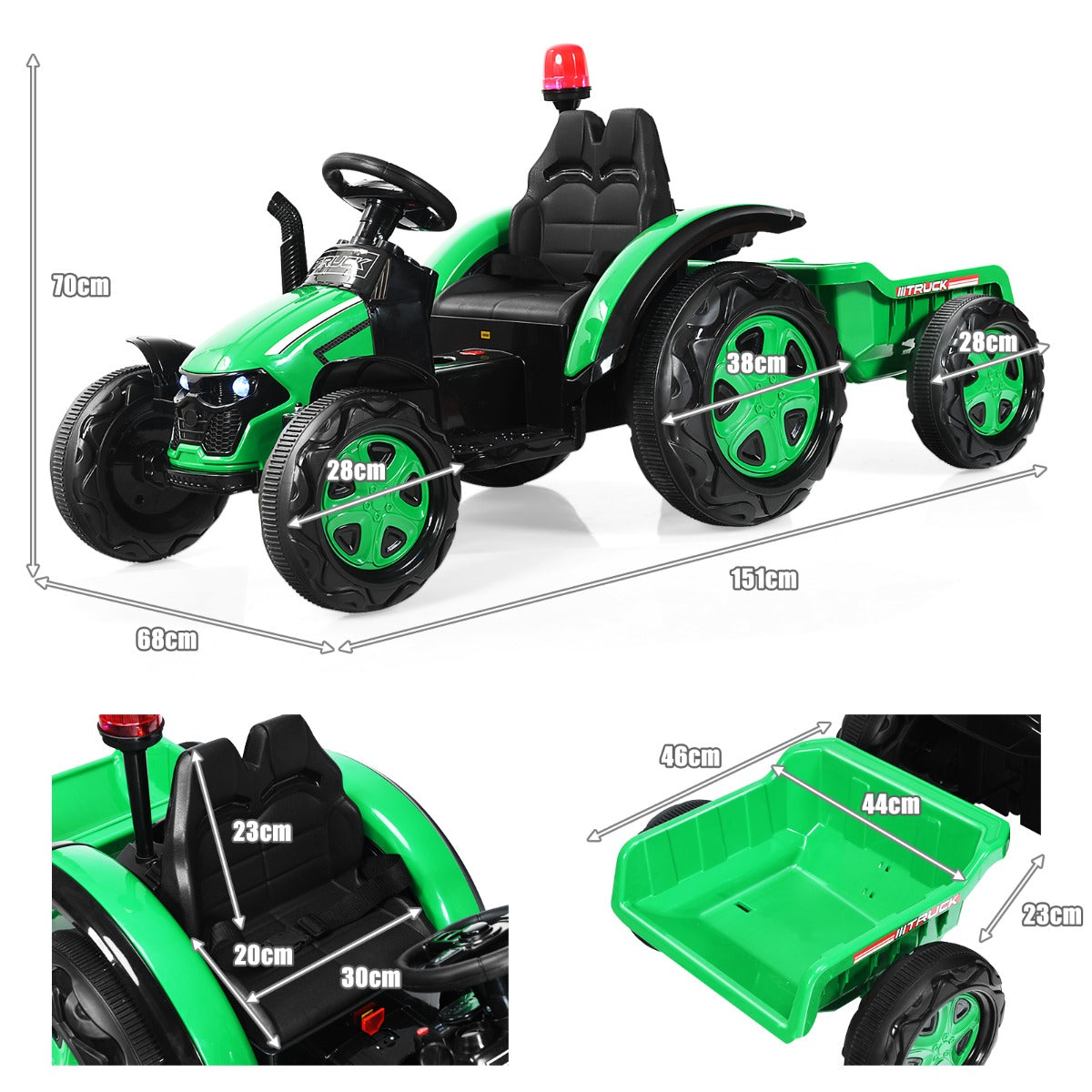 LIVSK Elektrische Speelgoedtractor met Aanhangwagen - Duurzaam - Muziekspeler - Veiligheidsgordel - Voor 3-8 jaar - Groen