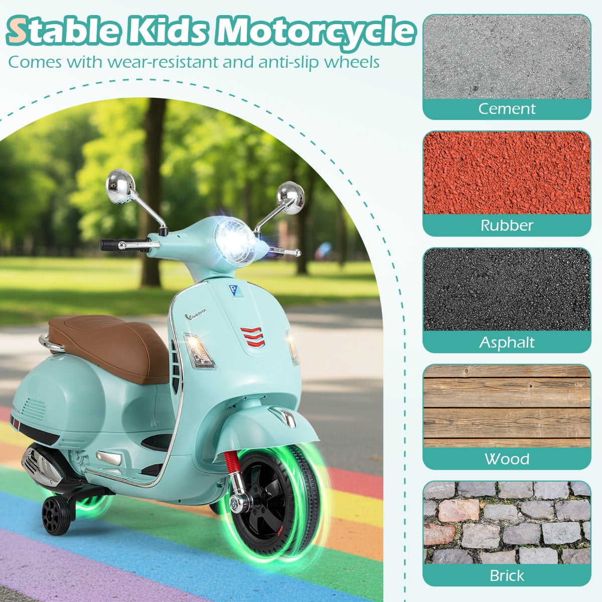 Livsk costway 12v elektrische motorfiets voor kinderen elektrische motorfiets met vier wielen groen 5