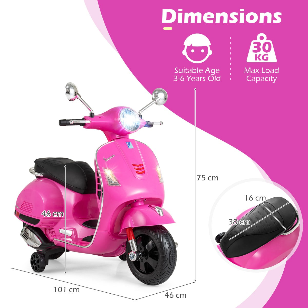 Livsk costway 12v elektrische motorfiets voor kinderen elektrische motorfiets met vier wielen roze 1 1