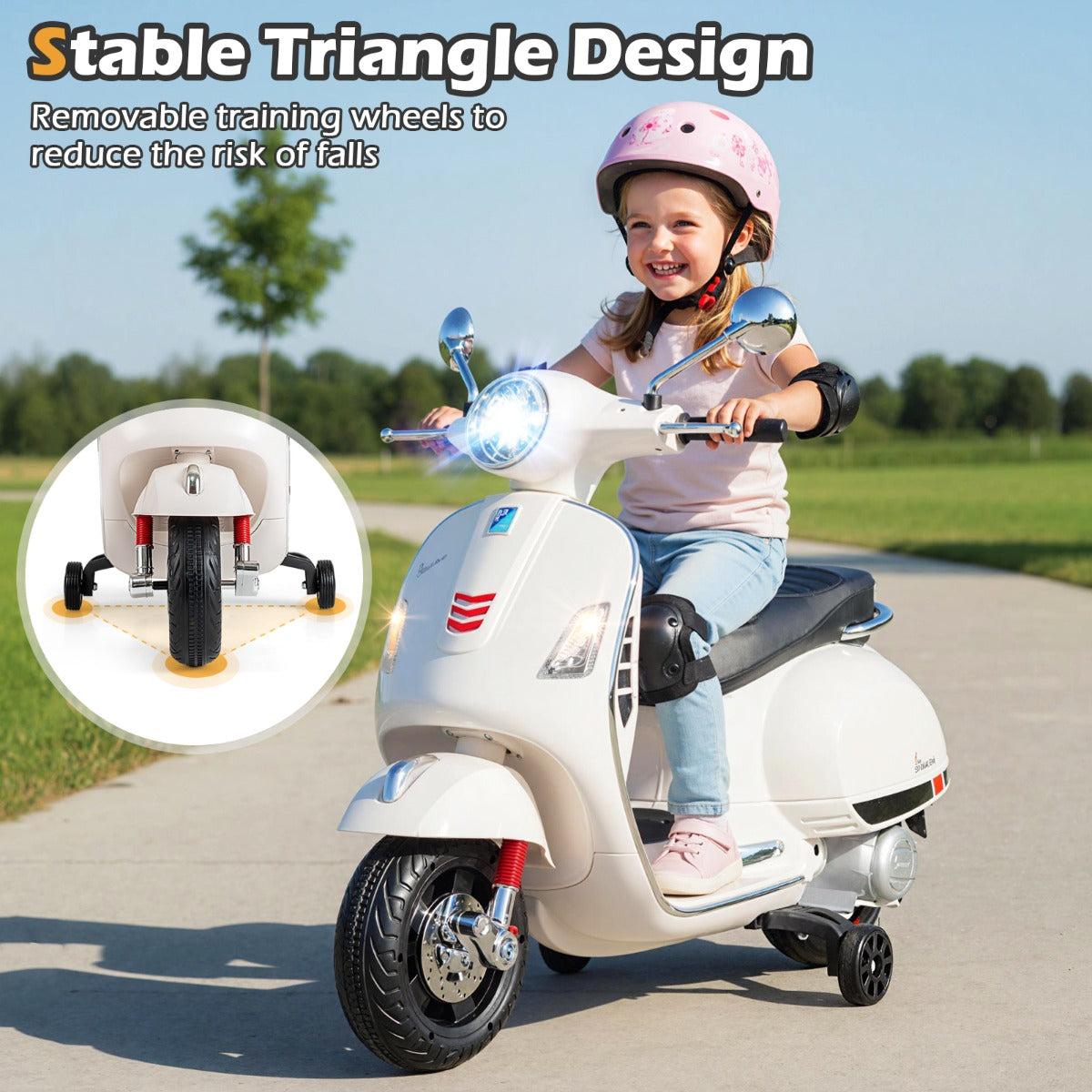 Livsk costway 12v elektrische motorfiets voor kinderen elektrische motorfiets met vier wielen wit 4