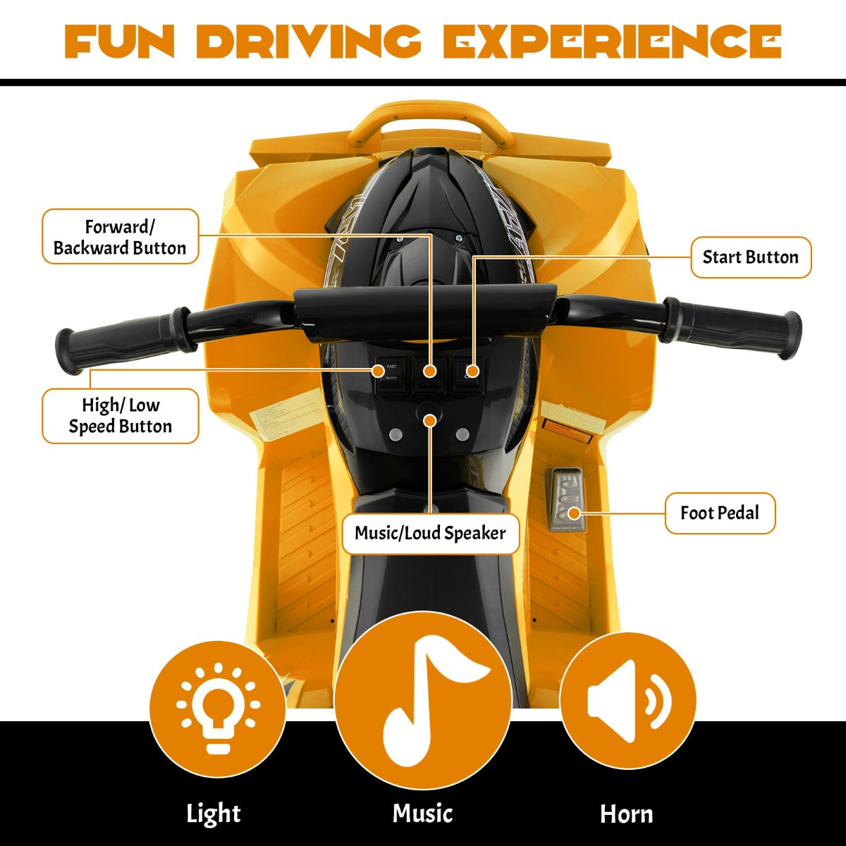 LIVSK Elektrische Kinderquad - Voor 3-8 jaar - Antislip Wielen - Realistische Koplampen - Oplaadbaar - Geel