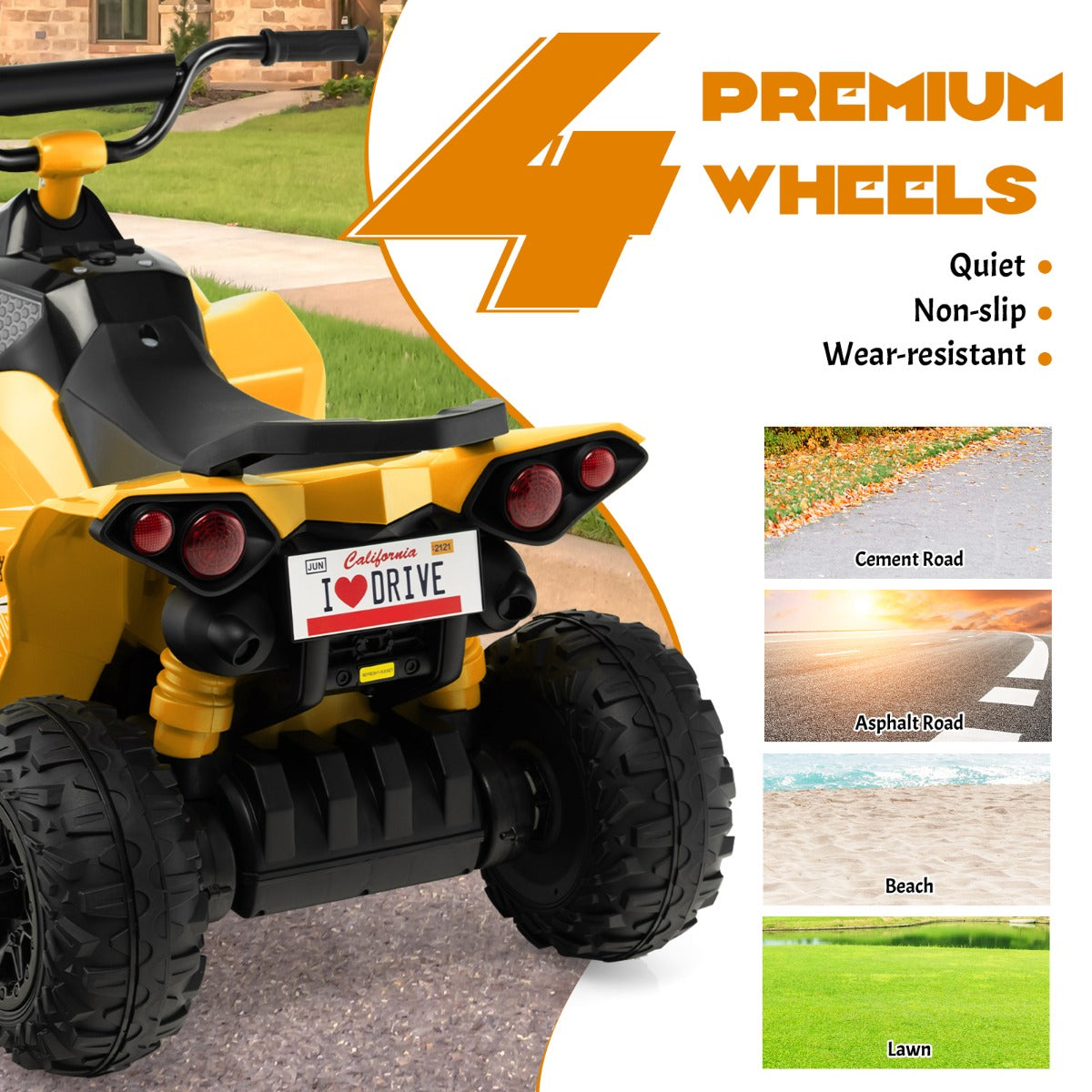 LIVSK Elektrische Kinderquad - Voor 3-8 jaar - Antislip Wielen - Realistische Koplampen - Oplaadbaar - Geel