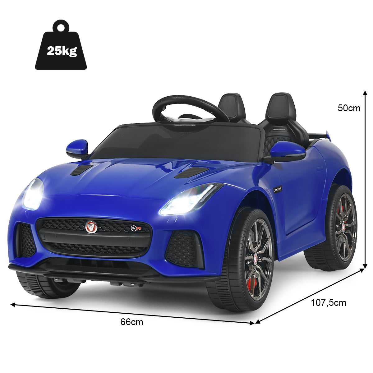 LIVSK Elektrische Jaguar Kinderauto - Afstandsbediening - MP3/USB Aansluiting - Veiligheidsgordel - 107,5 x 66 x 50 cm - Blauw