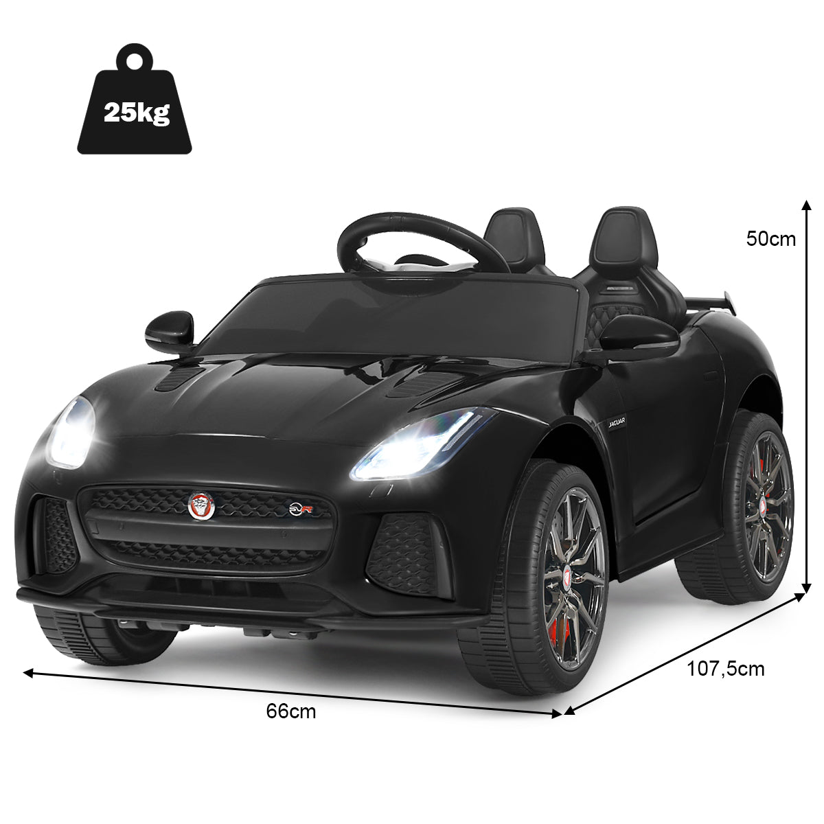 LIVSK Jaguar Kinderauto - Afstandsbediening - MP3/USB Aansluiting - Realistisch Ontwerp - Voor Kinderen tot 25 kg - Zwart