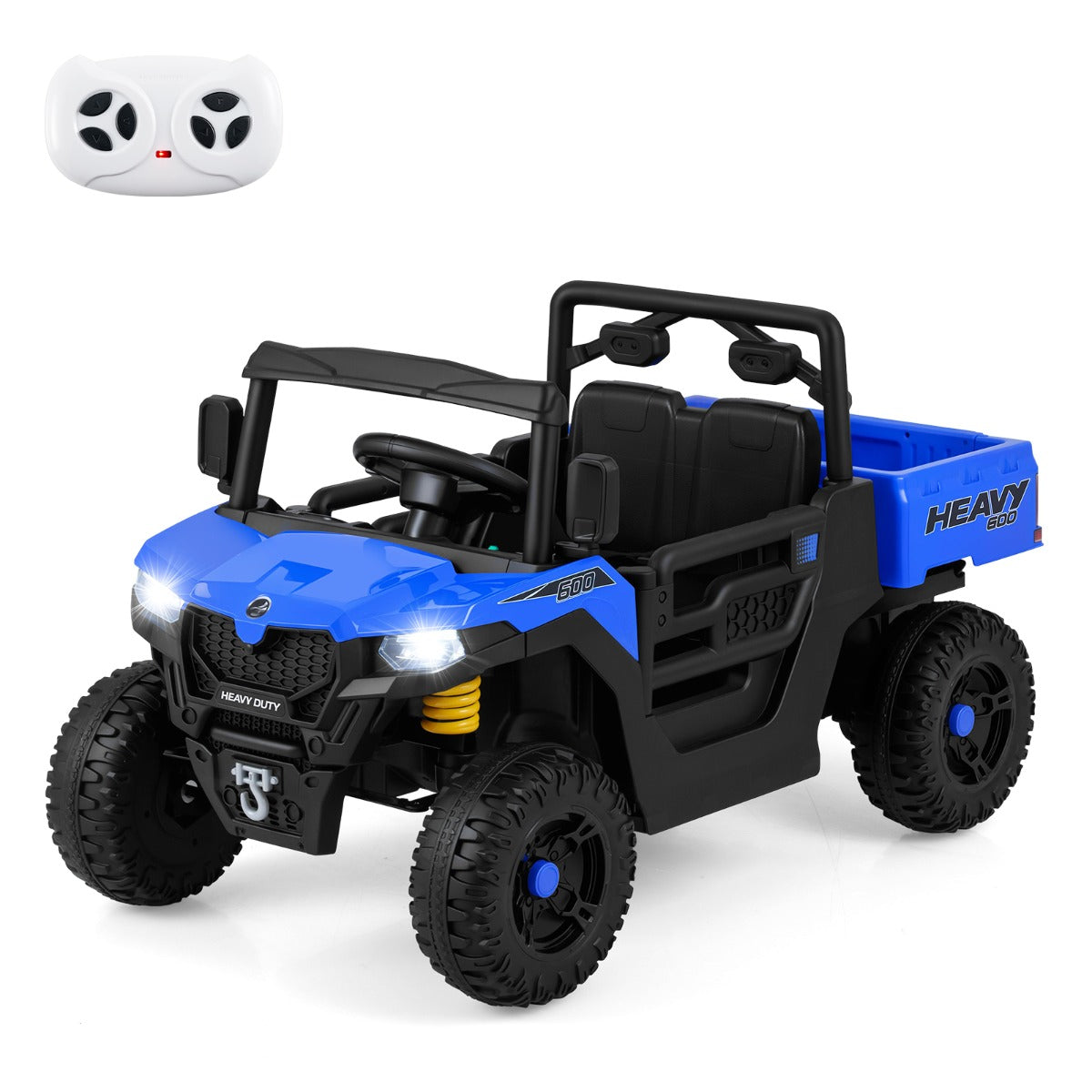 Livsk costway 12v kiepwagen elektrische kinderauto met elektrische kiepbak afstandsbediening muziek verhalen led verlichting en vering marineblauw
