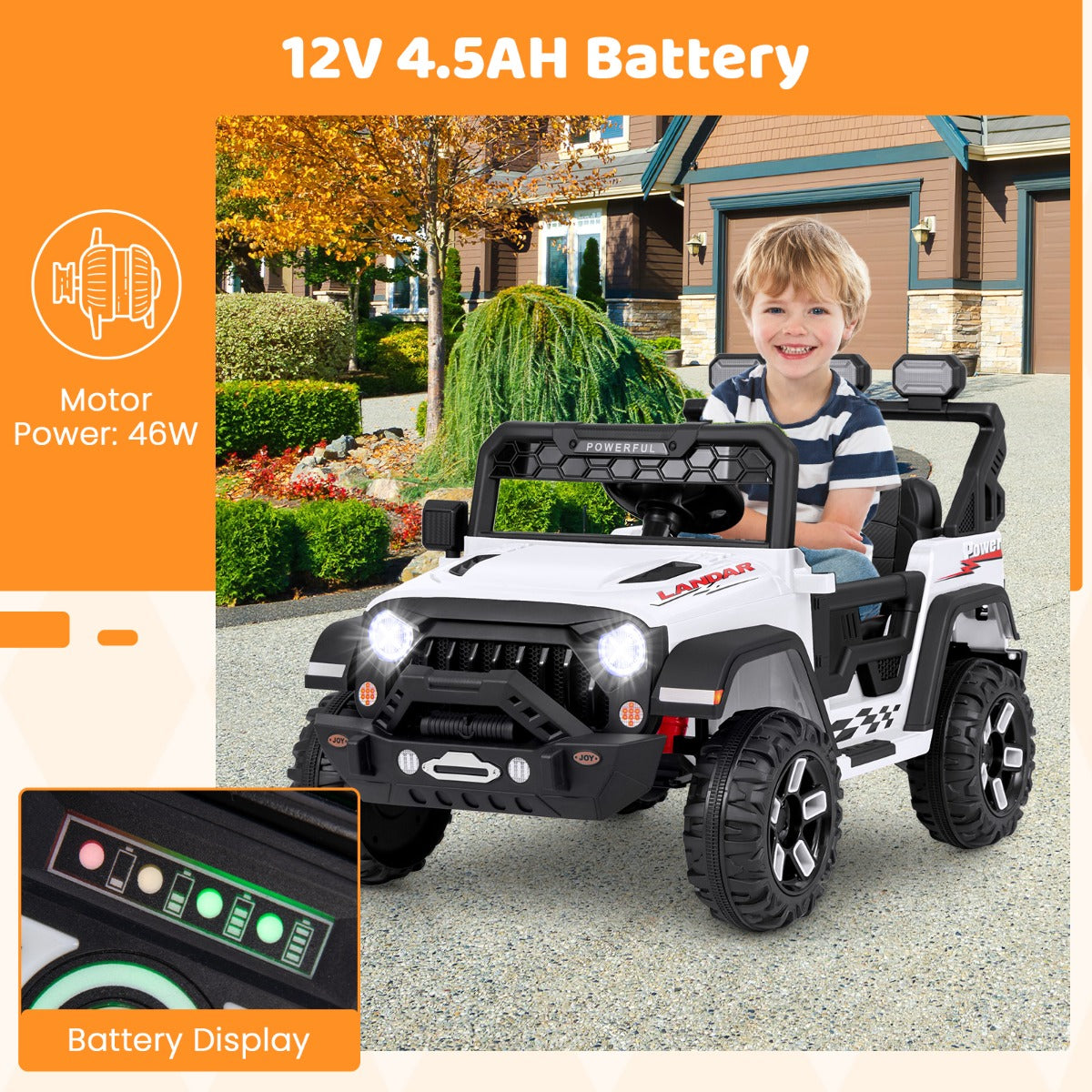 LIVSK Elektrische Kinderauto - 2WD met Afstandsbediening - Multimediafuncties - Geschikt voor 3 jaar en ouder - Wit