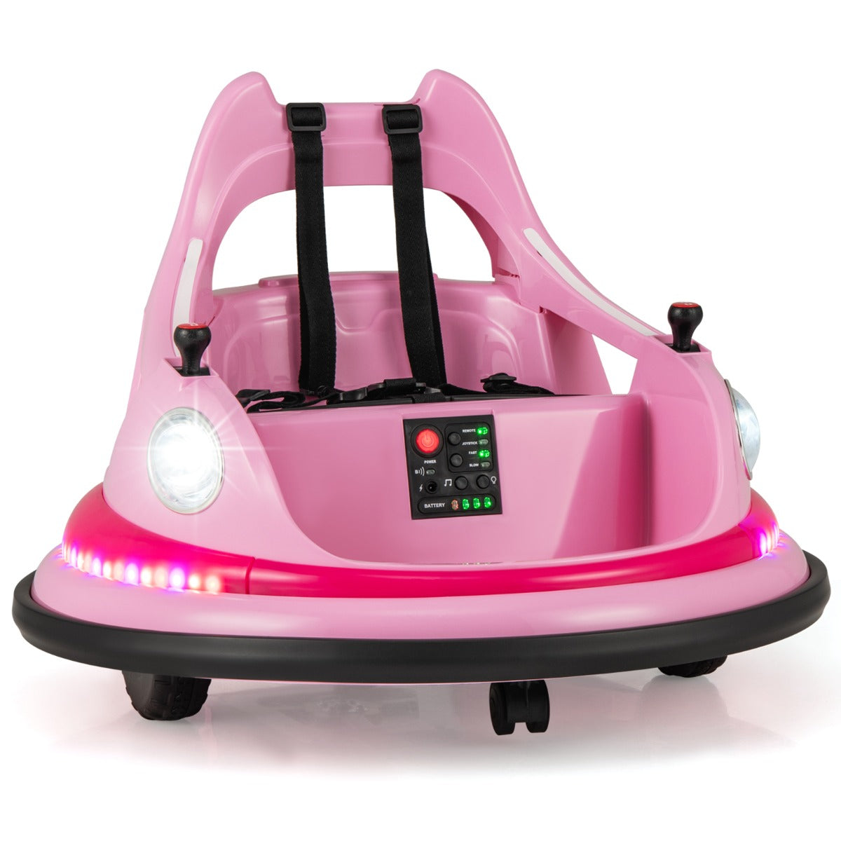 Livsk costway 12v kinderauto elektrische botsauto met afstandsbediening en dubbele joysticks roze 1 1