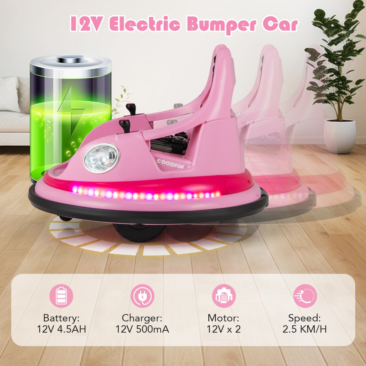 Livsk costway 12v kinderauto elektrische botsauto met afstandsbediening en dubbele joysticks roze 5