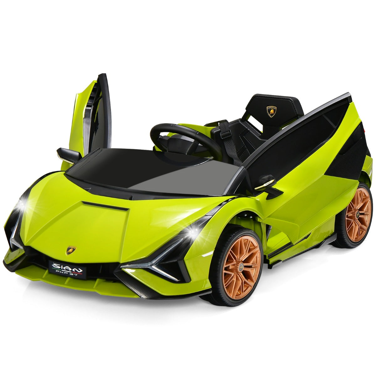 LIVSK Elektrische Kinderauto - Afstandsbediening - LED Koplampen - Muziek en Verhalen - Tot 25 kg - 108 x 64 x 41 cm - Groen