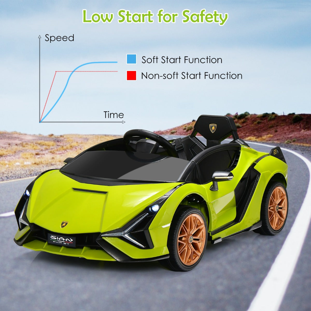 LIVSK Elektrische Kinderauto - Afstandsbediening - LED Koplampen - Muziek en Verhalen - Tot 25 kg - 108 x 64 x 41 cm - Groen