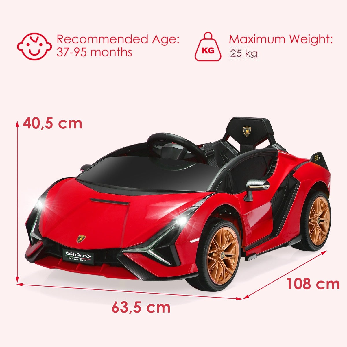 LIVSK Elektrische Kinderauto - Afstandsbediening - Veiligheidsgordel - LED-koplampen - Voor 3-8 jaar - Rood