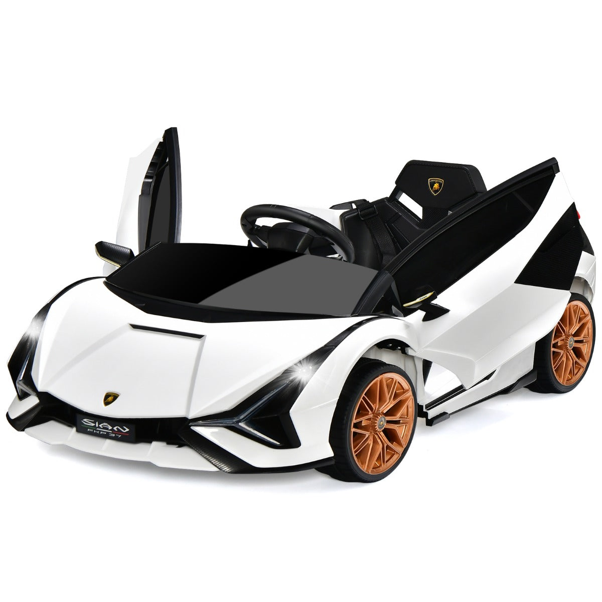 LIVSK Elektrische Kinderauto - Afstandsbediening - LED Koplampen - Veiligheidsgordel - Tot 25 kg - 108 x 64 x 41 cm - Wit