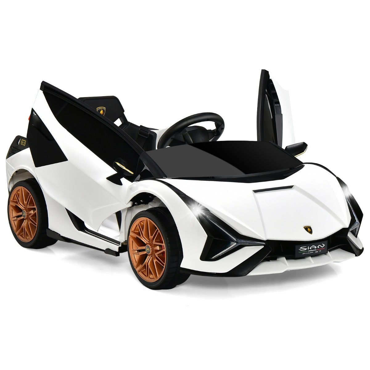 LIVSK Elektrische Kinderauto - Afstandsbediening - LED Koplampen - Veiligheidsgordel - Tot 25 kg - 108 x 64 x 41 cm - Wit