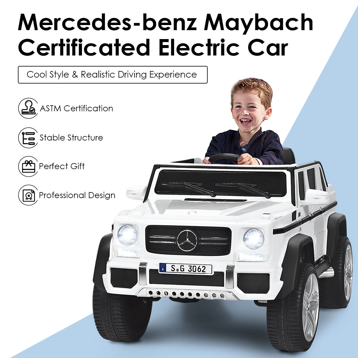 LIVSK Kinderauto met Afstandsbediening - Veiligheidsgordel - Zachte Start - Muziek - Voor Kinderen 3-8 Jaar - Wit