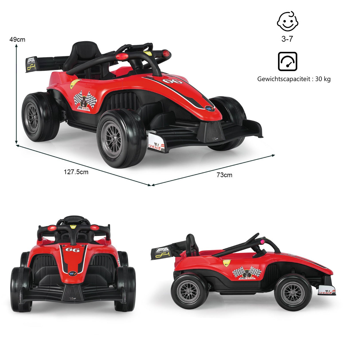 LIVSK Elektrische Kinderauto - Afstandsbediening - 3 Snelheden - Flitsend Licht - Voor Kinderen 3-7 Jaar - Rood