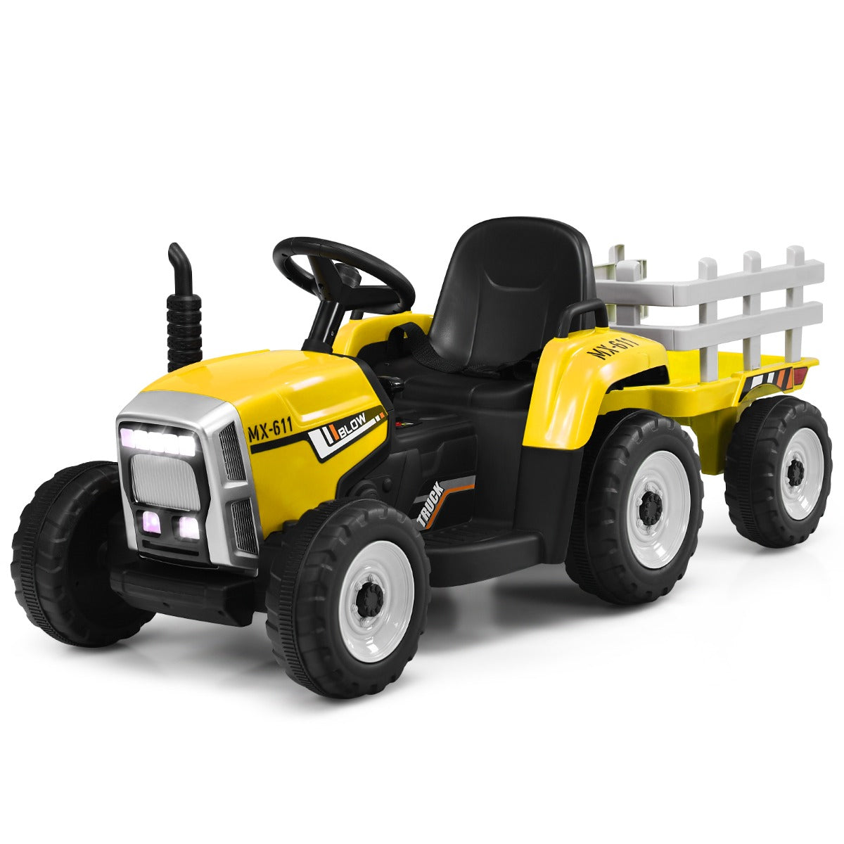 LIVSK Elektrische Rijden op Tractor met Aanhanger - Afstandsbediening - Veiligheidsgordel - LED Verlichting - Geschikt voor 3+