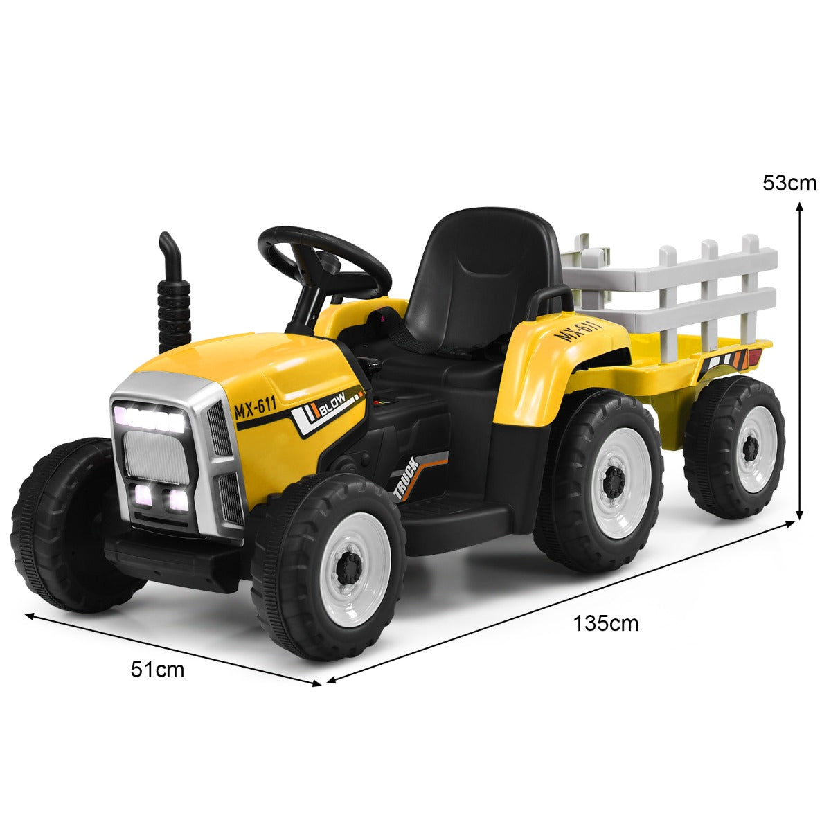 LIVSK Elektrische Rijden op Tractor met Aanhanger - Afstandsbediening - Veiligheidsgordel - LED Verlichting - Geschikt voor 3+