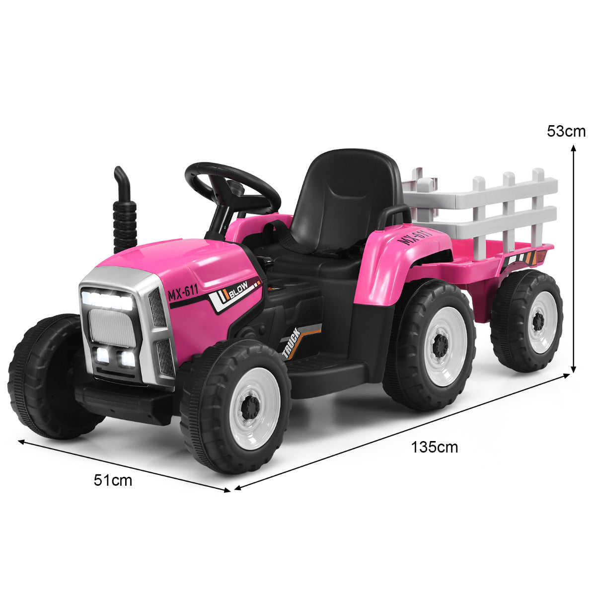 LIVSK Elektrische Tractor met Aanhanger - Afstandsbediening - Veilig Rijden - Ingebouwde Muziek - Voor Kinderen 3+ - Roze