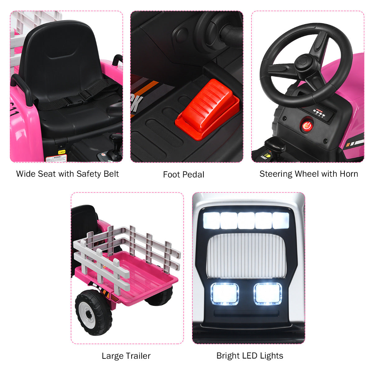 LIVSK Elektrische Tractor met Aanhanger - Afstandsbediening - Veilig Rijden - Ingebouwde Muziek - Voor Kinderen 3+ - Roze