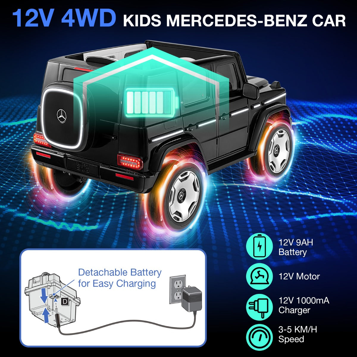 LIVSK Elektrische Kinderauto Mercedes-Benz - 4 Motoren - Afstandsbediening - Veiligheidsgordel - Snelheid 3-5 km/u - Zwart/Wit