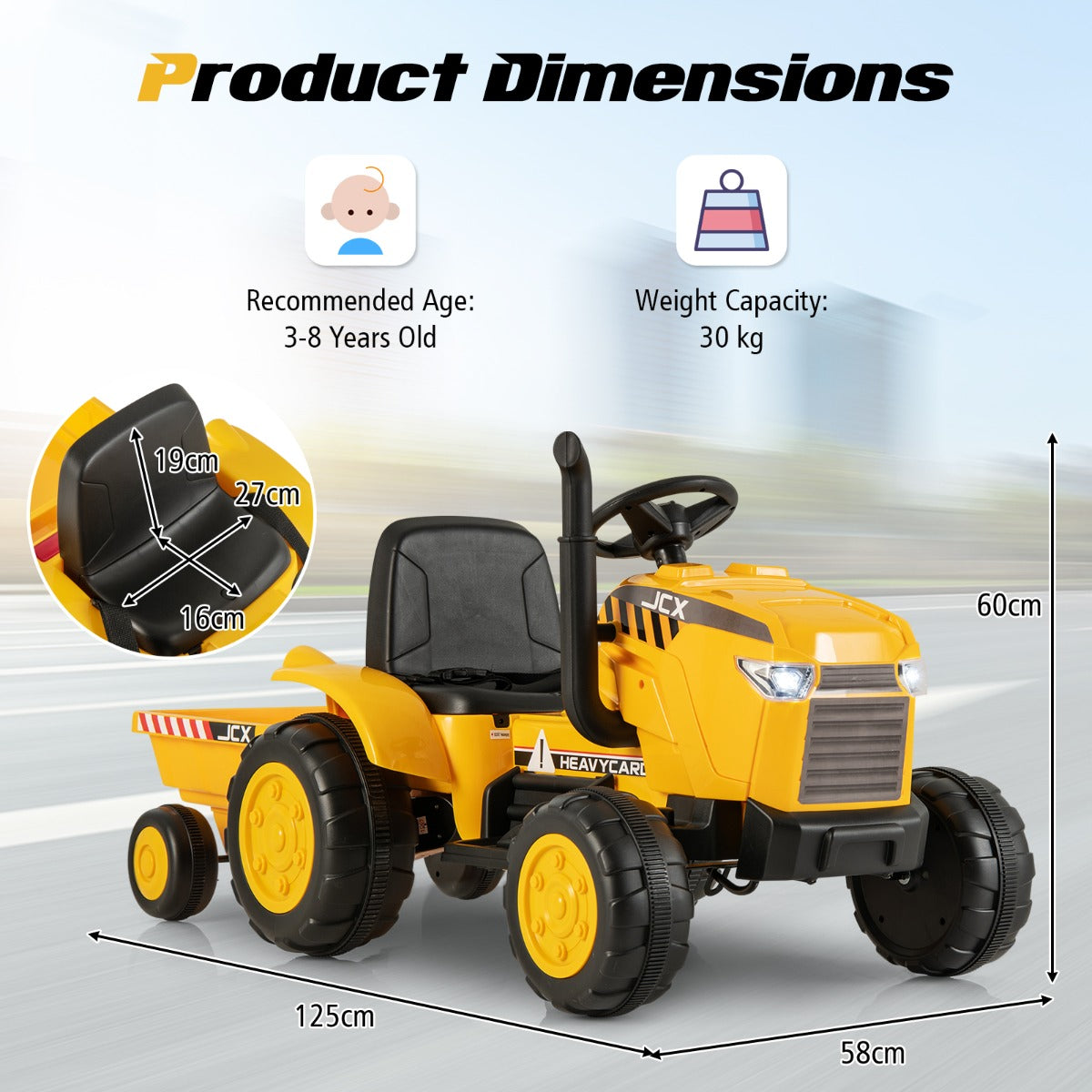 LIVSK Elektrische Kindertractor met Aanhanger - Afstandsbediening, LED Verlichting, Veiligheidsgordel - Tot 30 kg - Groen