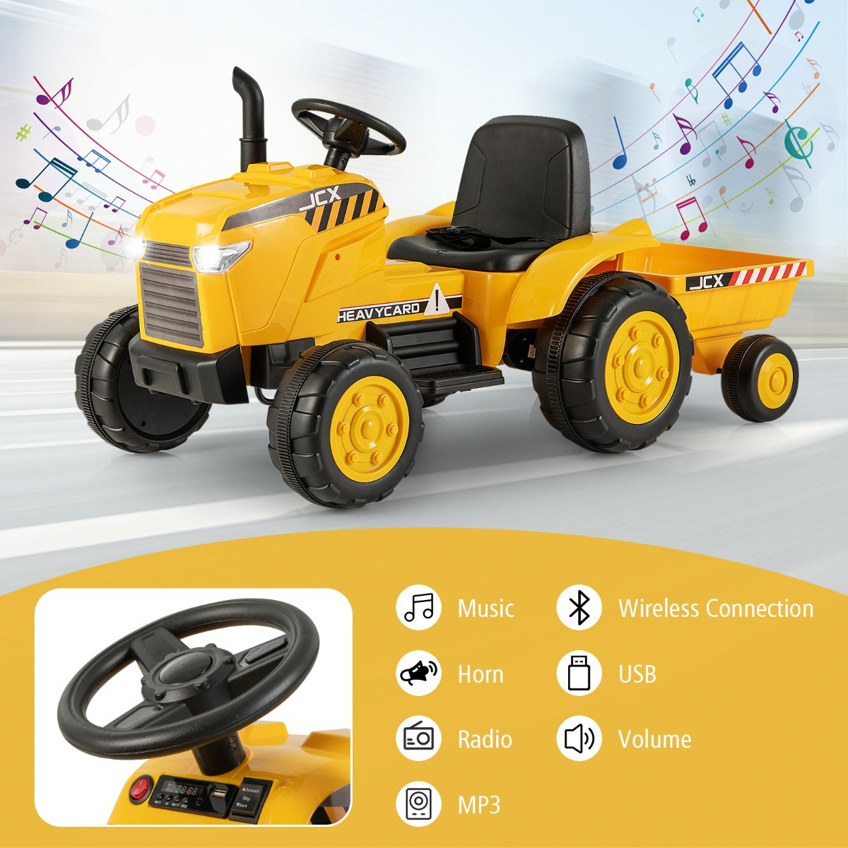 LIVSK Elektrische Kindertractor met Aanhanger - Afstandsbediening, LED Verlichting, Veiligheidsgordel - Tot 30 kg - Groen