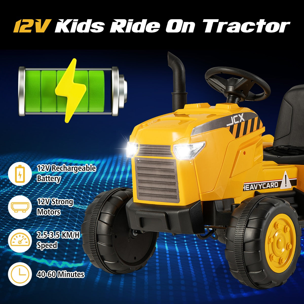 LIVSK Elektrische Kindertractor met Aanhanger - Afstandsbediening, LED Verlichting, Veiligheidsgordel - Tot 30 kg - Groen