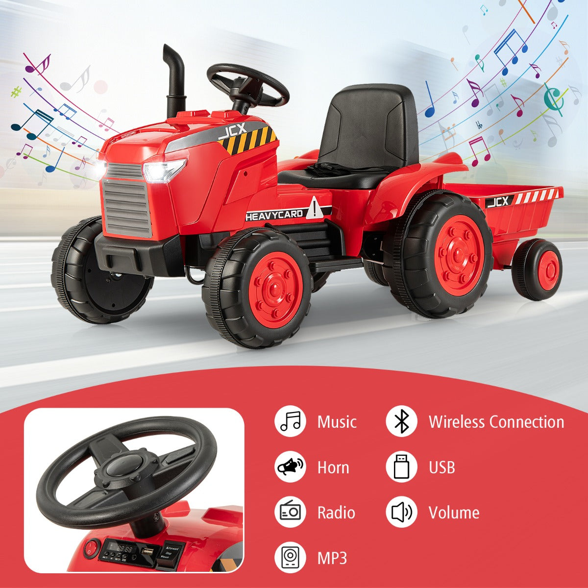 LIVSK Elektrische Kindertractor met Aanhanger - Afstandsbediening - LED Verlichting - Muziek - Veiligheidsgordel - Groen
