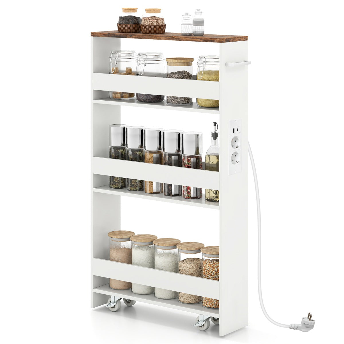 Livsk costway 13 cm ultradunne opbergkar met oplaadstation 4 laags keukenkar met handgrepen koffie 1 1