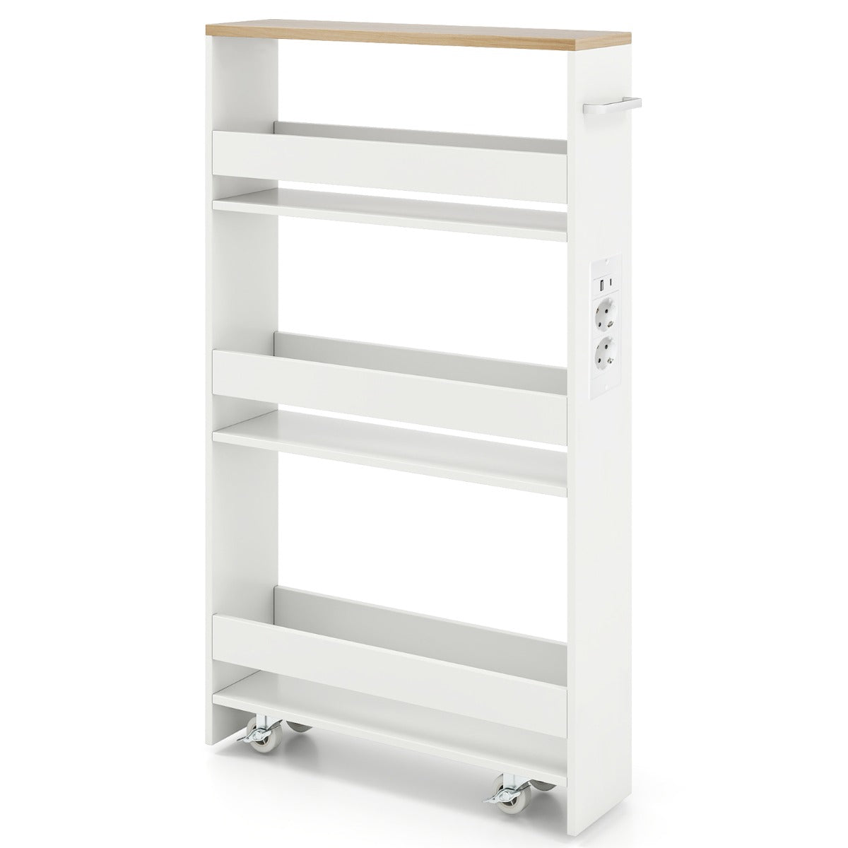 Livsk costway 13 cm ultradunne opbergkar met oplaadstation 4 laags keukenkar met handgrepen naturel