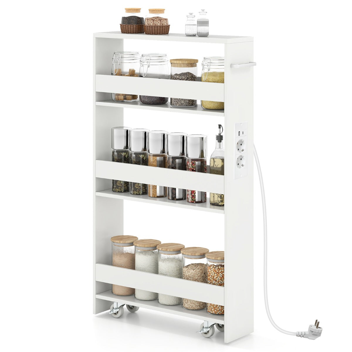 Livsk costway 13 cm ultradunne opbergkar met oplaadstation 4 laags keukenkar met handgrepen wit 1 1