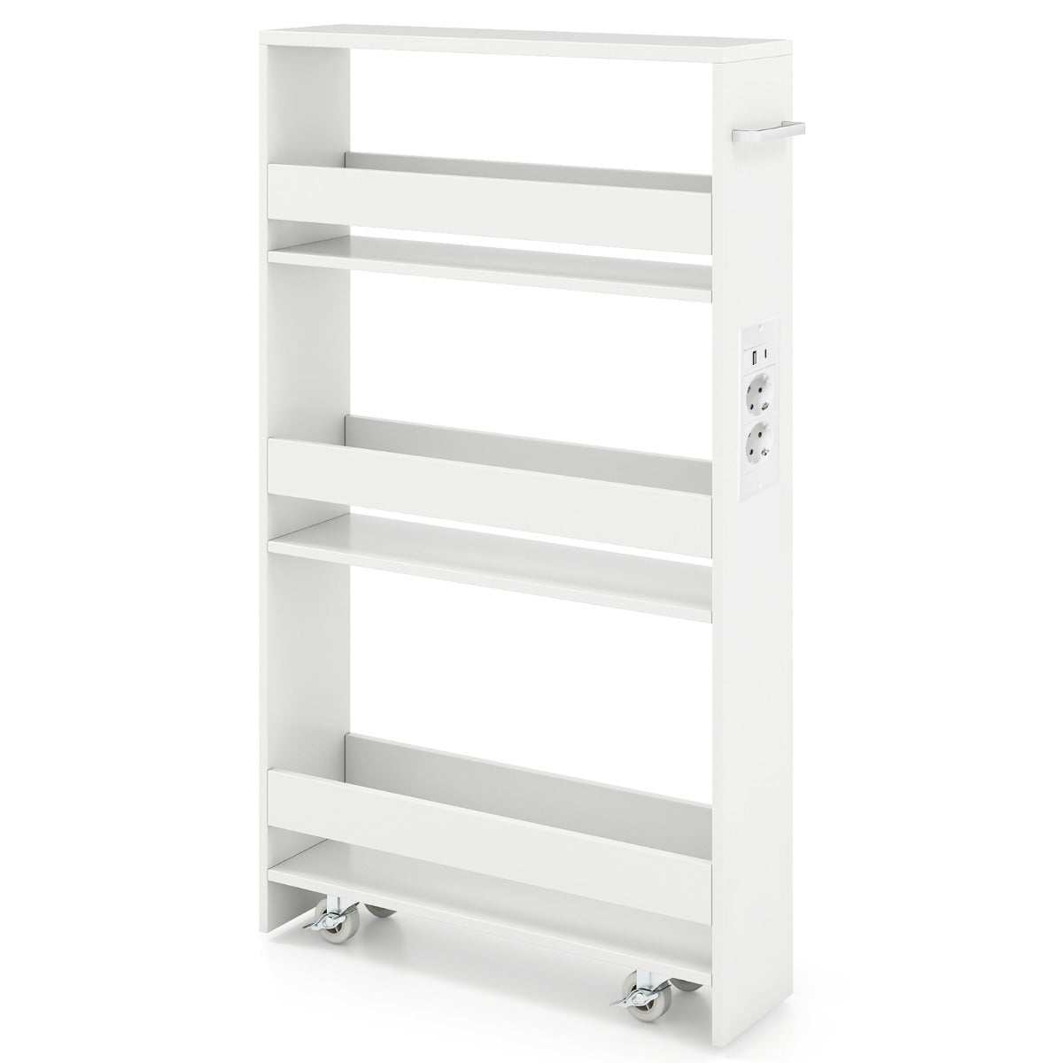 Livsk costway 13 cm ultradunne opbergkar met oplaadstation 4 laags keukenkar met handgrepen wit
