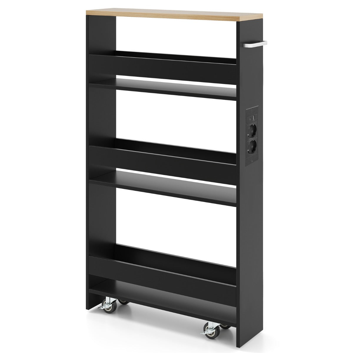 Livsk costway 13 cm ultradunne opbergkar met oplaadstation 4 laags keukenkar met handgrepen zwart