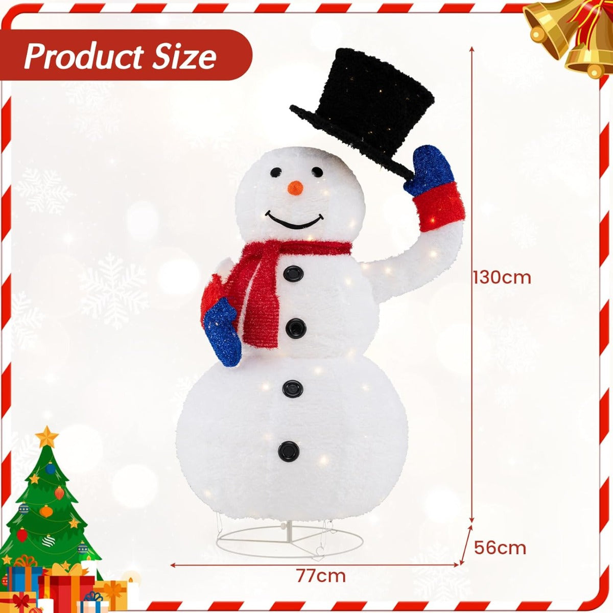 LIVSK Verlichte Kerstsneeuwpop - 130 cm Hoog - 120 Warmwitte LED-lampjes - Beweegbare Hoed - Timer Functie - Wit