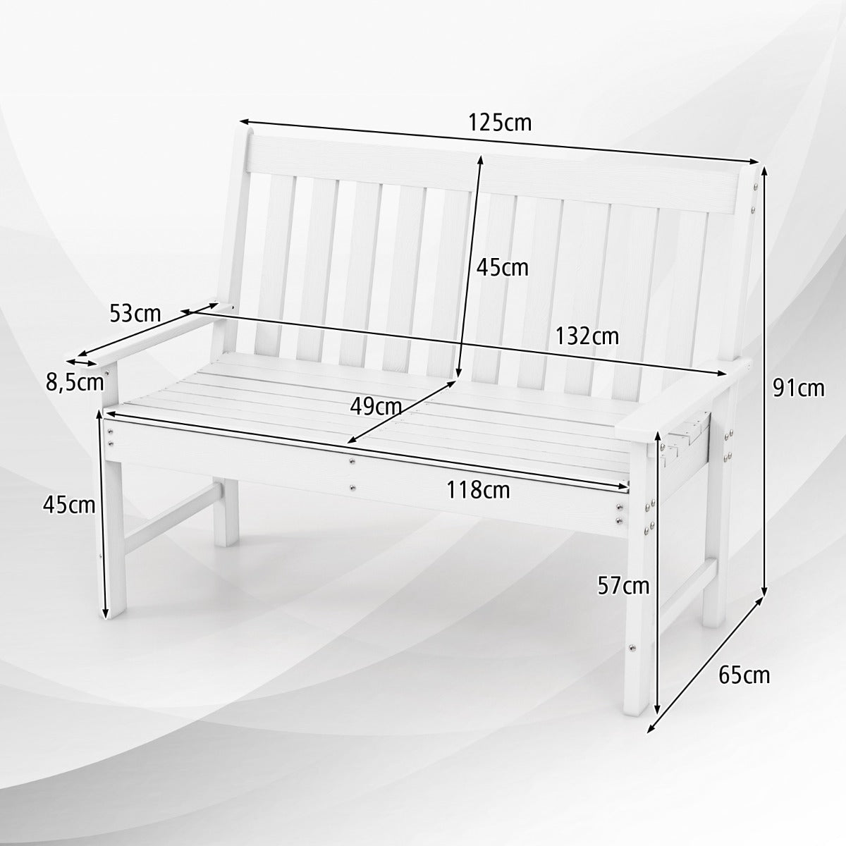 LIVSK Weerbestendige HDPE Tuinbank - Ergonomische Rugleuning - Zachte Armleuningen - Draagvermogen 320 kg - 132 x 65 x 91 cm -
