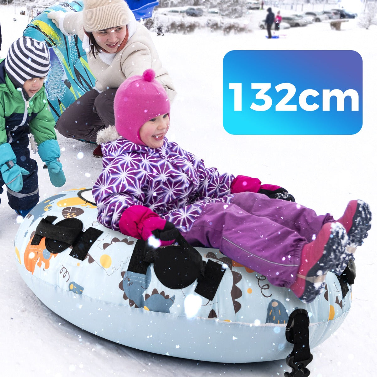 LIVSK Opblaasbare Sneeuwboei - Diepe Zitting - 4 Handgrepen - Scheurvast PVC - Koudebestendig tot -25 ℃ - Wit + Blauw