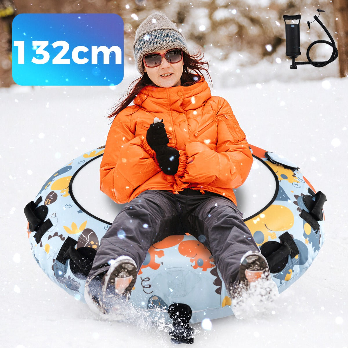 LIVSK Opblaasbare Sneeuwboei - Diepe Zitting - 4 Handgrepen - Scheurvast PVC - Koudebestendig tot -25 ℃ - Wit + Blauw