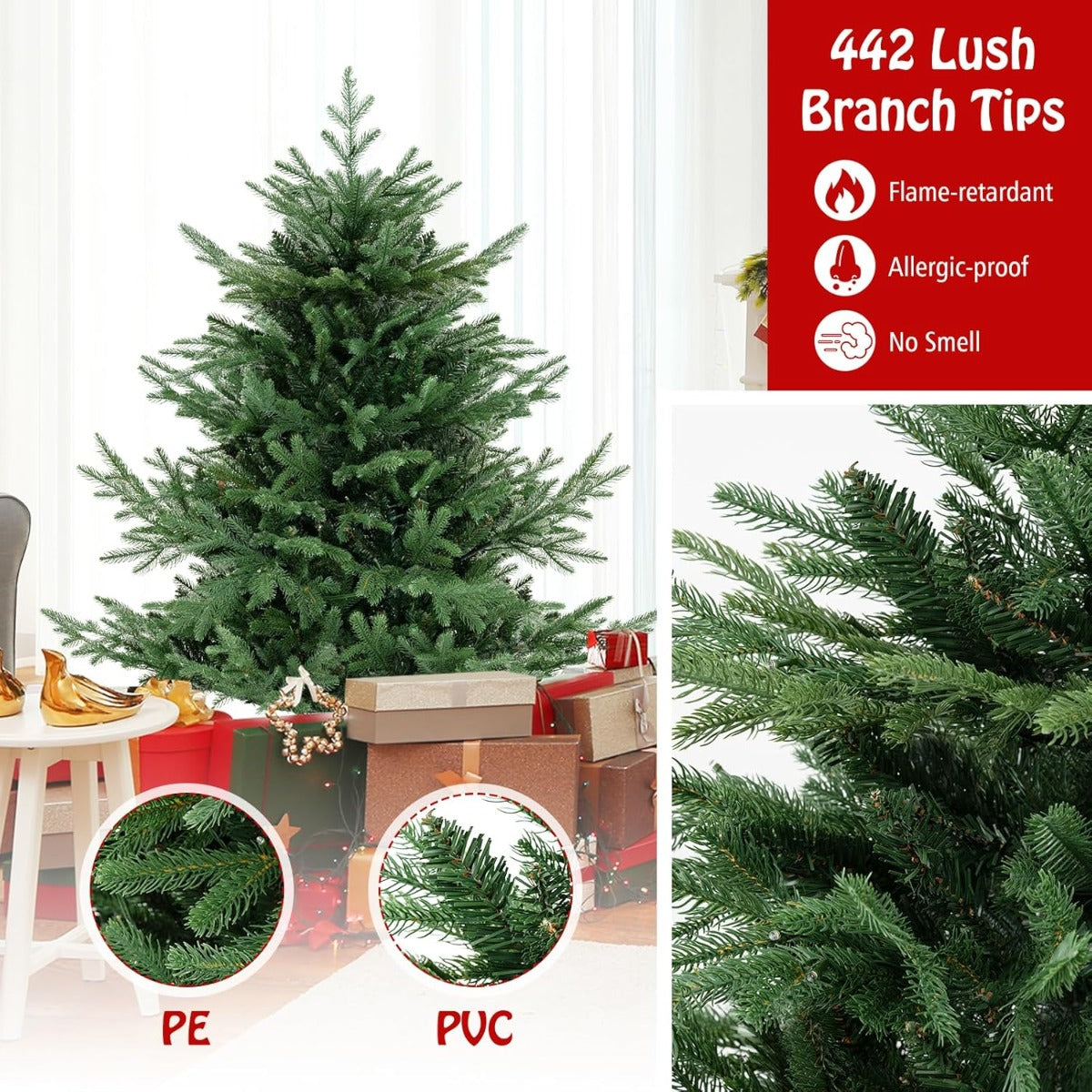 LIVSK Kunstkerstboom - 442 Dichte Takken - 160 LED Lampjes - Vlamvertragend & Geurloos - 135 cm Hoog - Groen