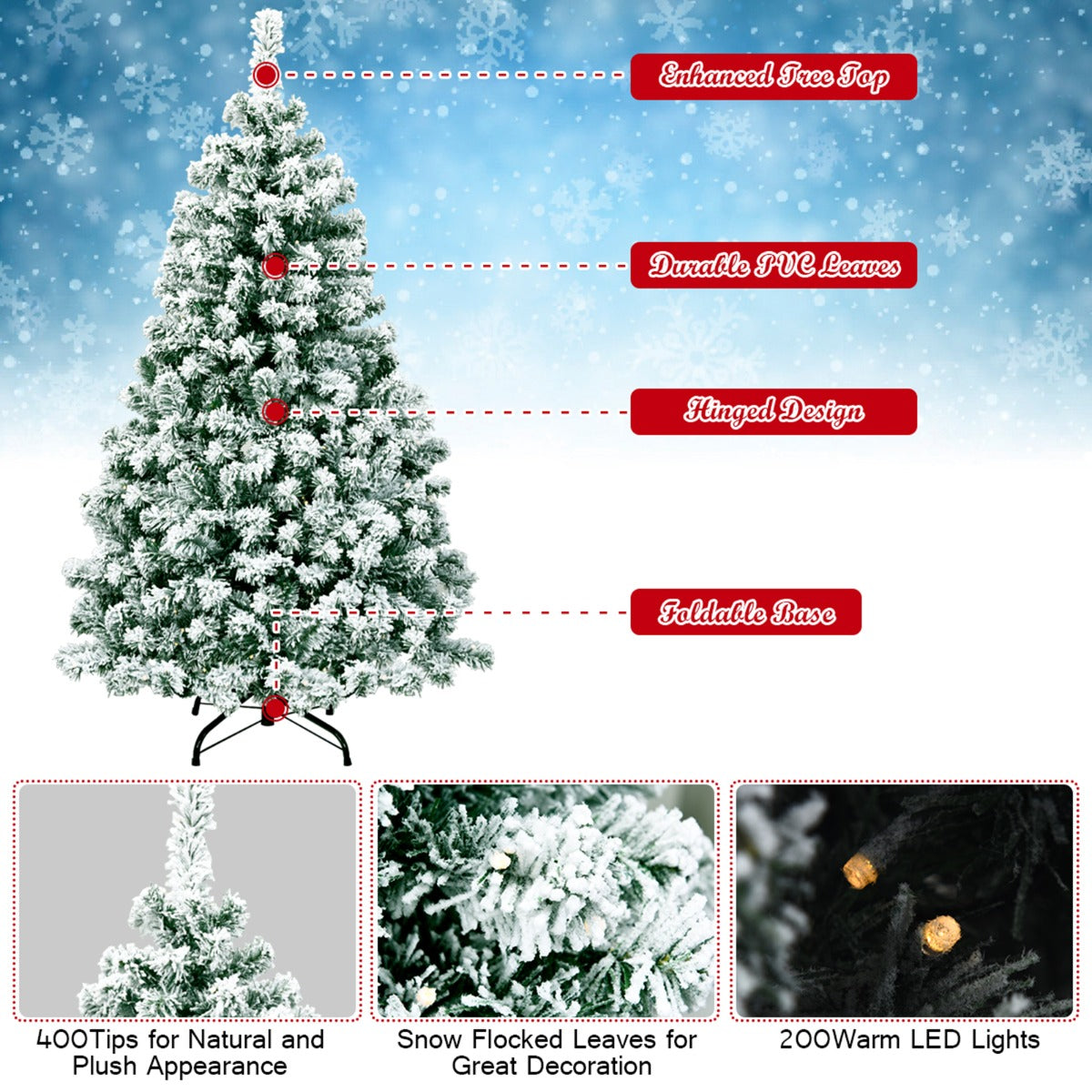 LIVSK Verlichte Kunstkerstboom - 400 Takken - 200 Warme LED-Lampjes - Inklapbaar met Standaard - 135 cm - Groen