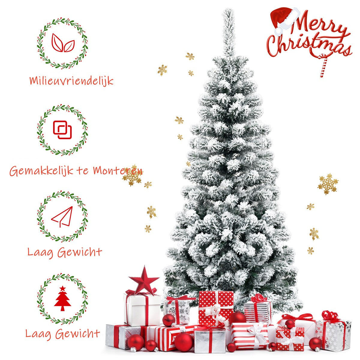 LIVSK Besneeuwde Kerstboom - 135 cm Hoog - 242 PVC-Takken - Stevige Metalen Standaard - Ruimtebesparend - Groen + Wit