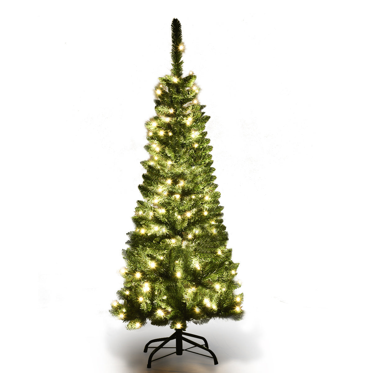LIVSK Kunstkerstboom 135 cm - 150 Warmwitte LED-lampjes - Realistische PVC-naalden - Stevige metalen standaard - Groen
